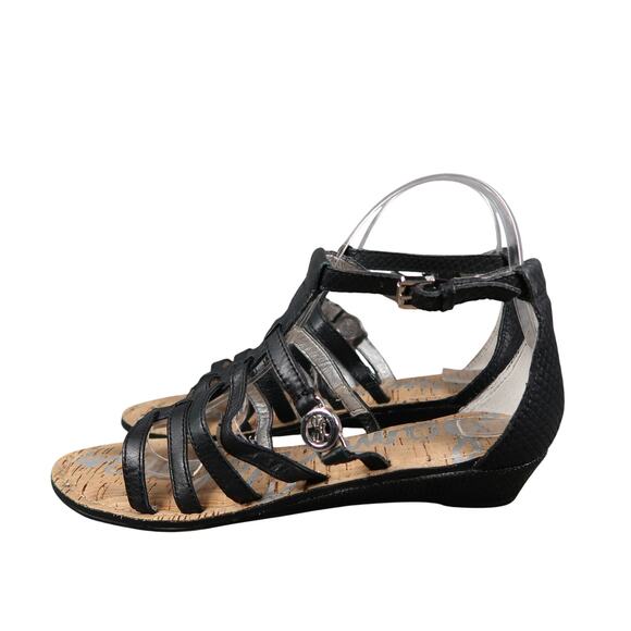 Sam Edelman Shoes Womens 7.5 Sandal Leather Caged Buckle Strappy Low Wedge Donna - Picture 3 of 12